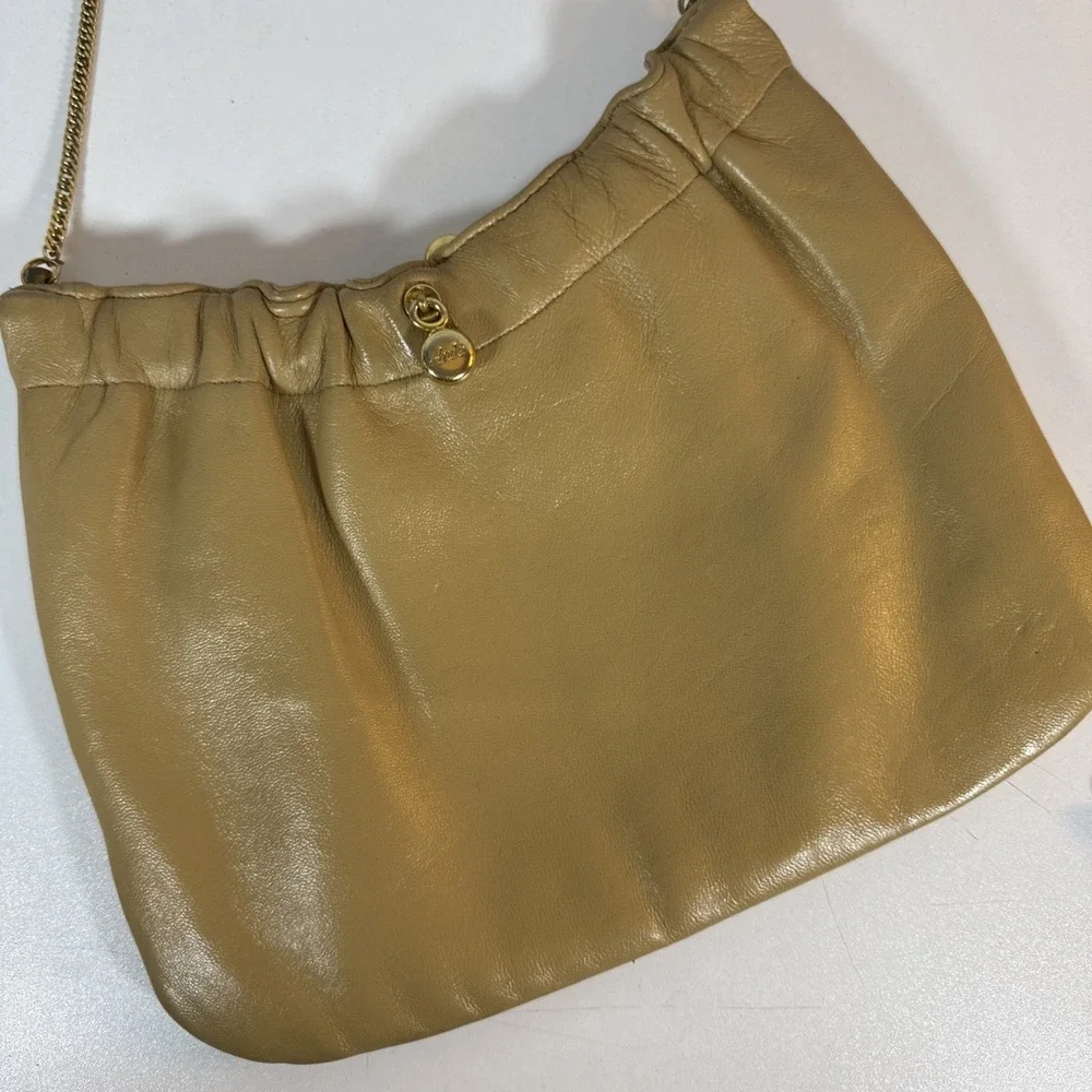 Vintage ANDE Beige Leather Chain‎ Strap Purse